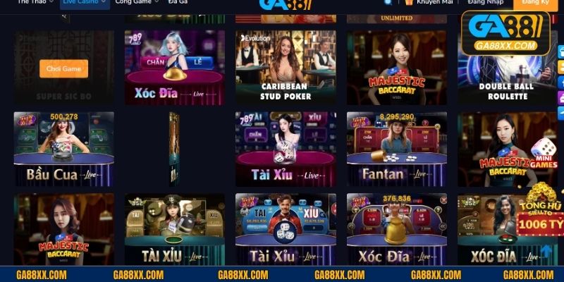 Điểm qua những trò chơi cực hấp dẫn không thể bỏ qua tại sảnh Live Casino GA88