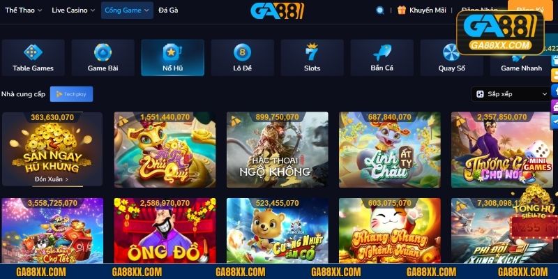 Kho game nổ hũ GA88 phong phú, đa dạng chủ đề